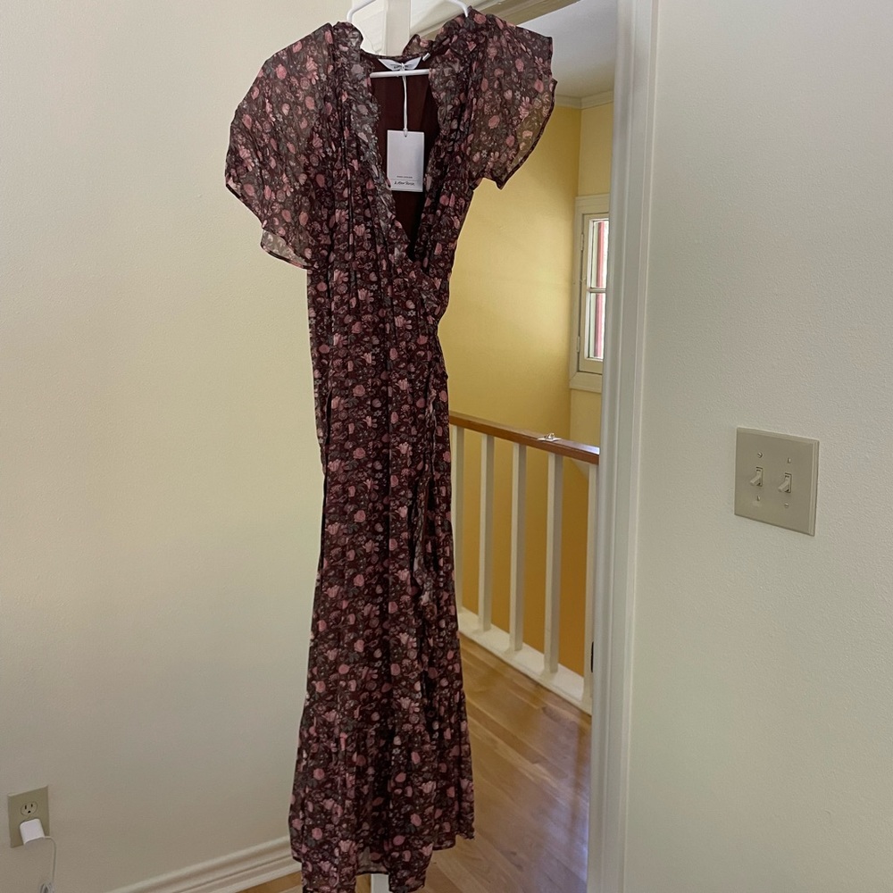 & Other Stories Brown Floral Ruffle Wrap Dress